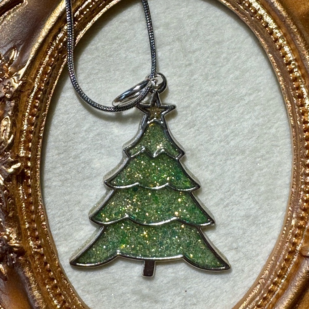 Green Glitter Christmas Tree Pendant Necklace